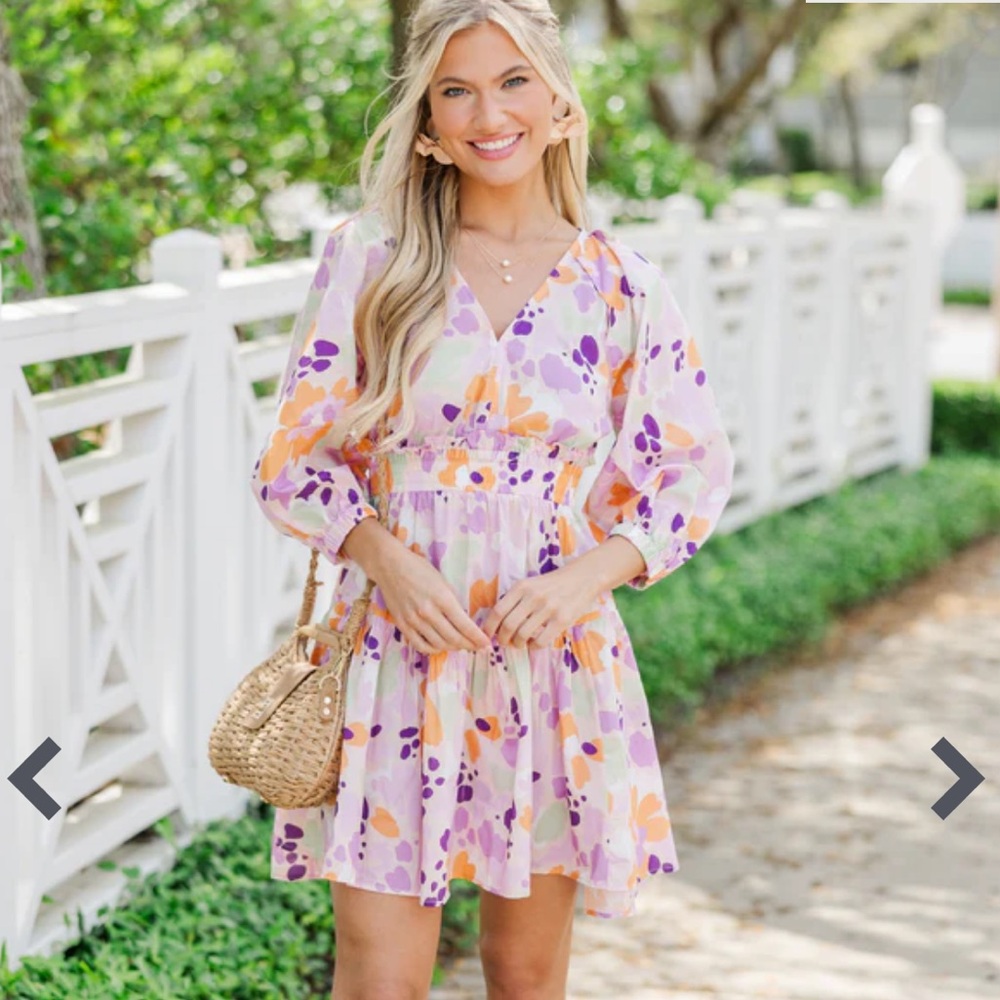 Pinch 3/4 Length Sleeves Abstract Floral Dress